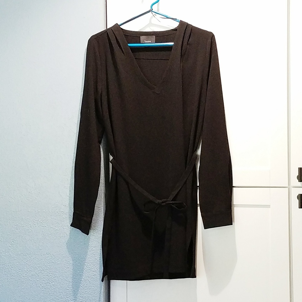 Anthropologie Black V-Neck Dress with Tie Waist